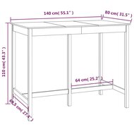 Bartafel Jazz Massief Grenenhout 140 x 80 x 110 cm Wit