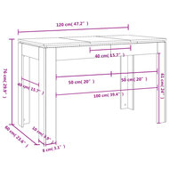 Eettafel Bert 120x60x76 cm hout zwart - smalle eettafel