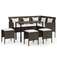 Loungeset Ludo L-vormig met kussens poly rattan bruin