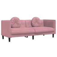 Bank Roderick 194cm met kussens 3-zits fluweel roze