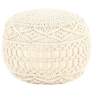 Poef macram&eacute; handgemaakt 45x30 cm katoen cr&egrave;me