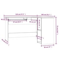 Hoekbureau 120x140x75 cm  hout grijs eikenkleurig - Game bureau