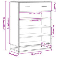 Schoenenkast 75x38x97,5 cm hout en metaal zwart