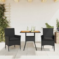 3-delige Tuinset Gerard met kussens poly rattan en acaciahout zwart