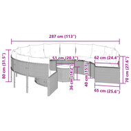 Tuinbank Maxima met tafel en kussens rond poly rattan grijs