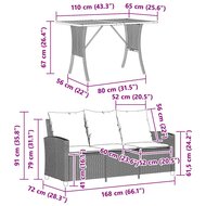 Tuinbank Calipso 3-zits met kussens &amp; tafel poly rattan grijs