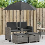 Tuinbank Tango 2-zits met parasol en voetenbanken poly rattan grijs