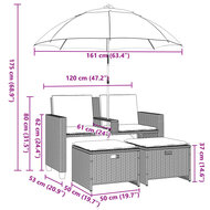 Tuinbank Tango 2-zits met parasol en voetenbanken poly rattan grijs