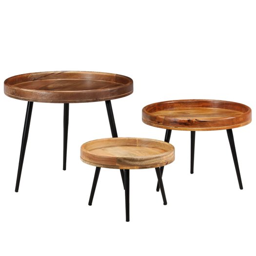 Salontafel set Trio rond hout met zwarte poten