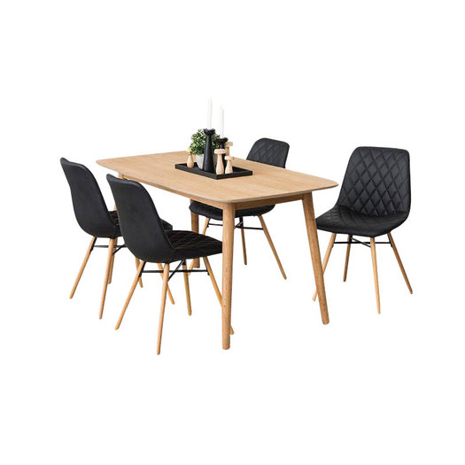 Eethoek Paulo zwart complete set tafel met vier stoelen