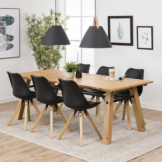 Eethoek Wood eettafel 210cm met 6 stoelen